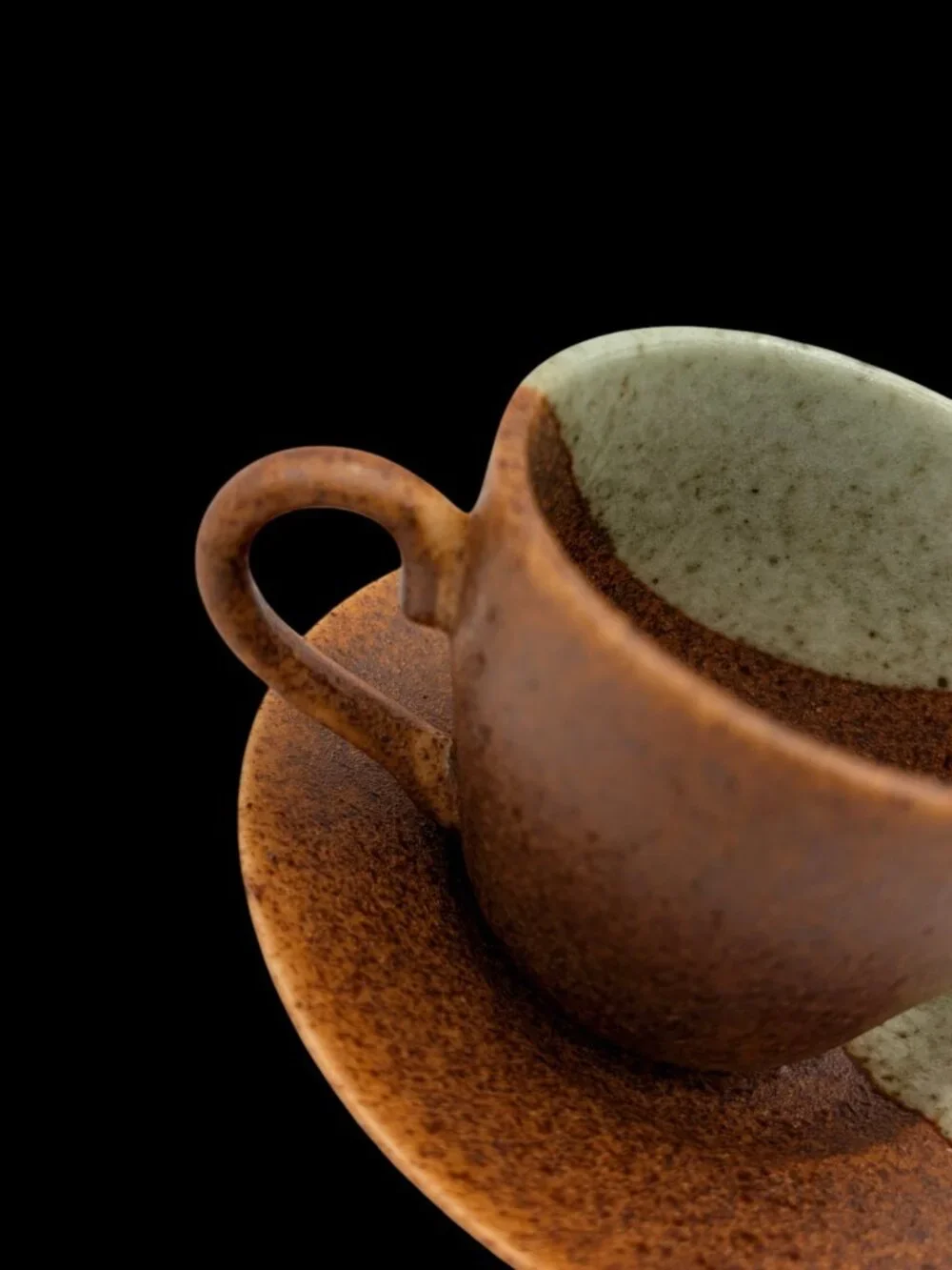 Studio Pottery Espresso Cup & Saucer Brown Sage Drip Glaze